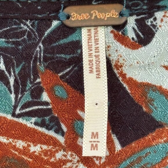 Free People Womens Size Medium Green Mikayla Print Long Sleeve Deep V Neck Tunic - Picture 9 of 9